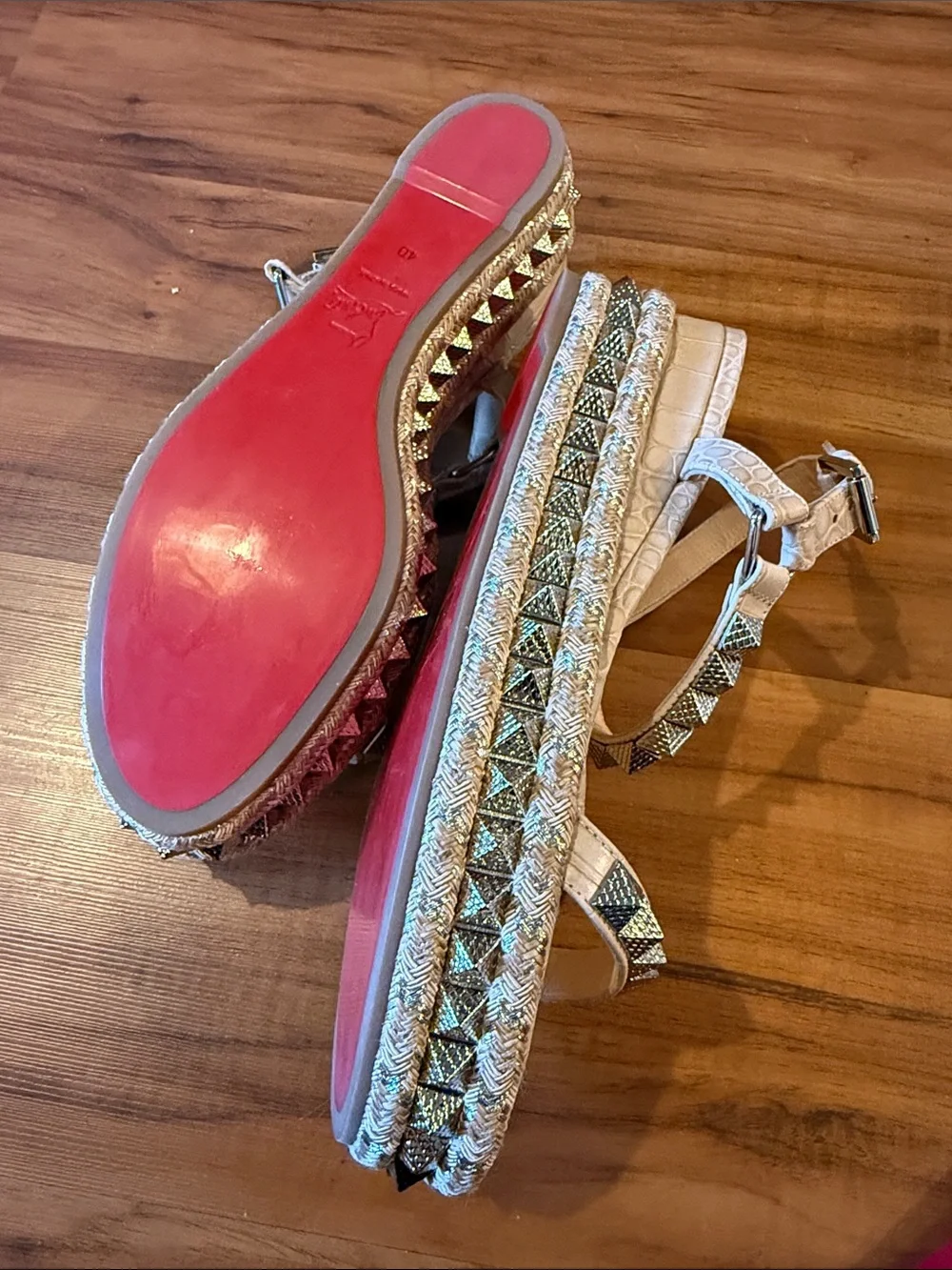 Christian Louboutin Beige Embellished Pyramid-Stud Platform Sandal size 40